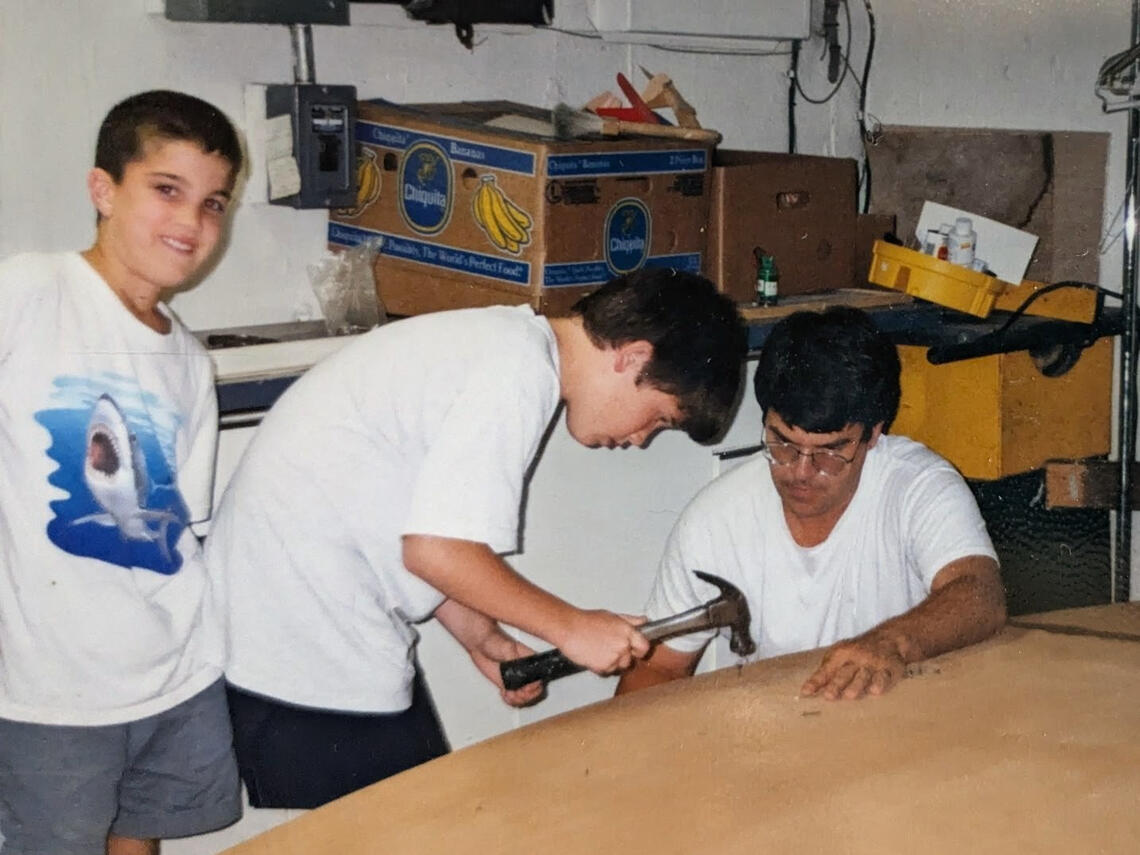 Building our skiff "Blueberry" circa 1998